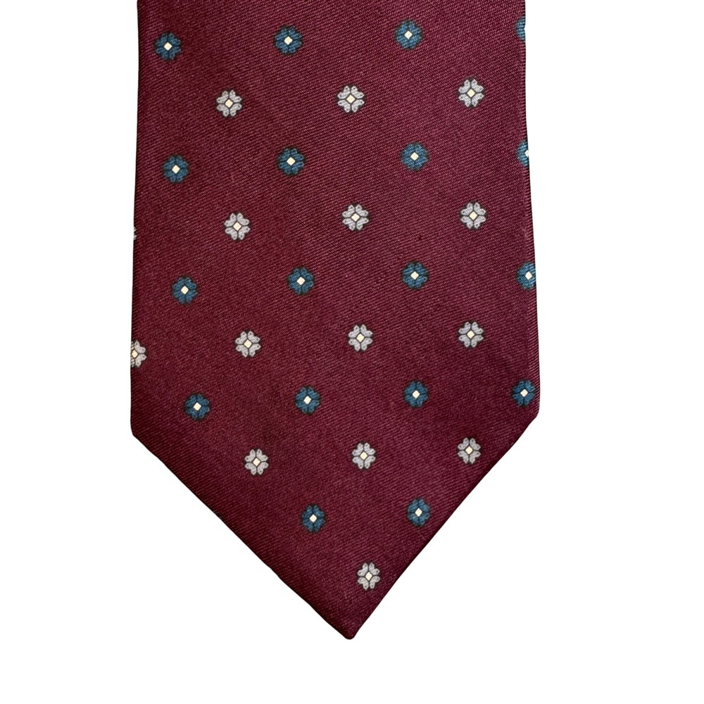 Adolfo Mens Silk Tie Burgundy Geometric Floral Medallion Made in USA 56.5x3.75